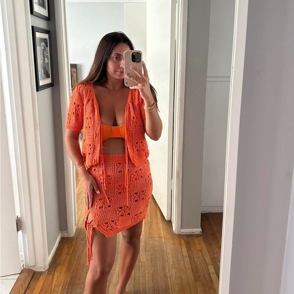 YLLW the Label Orange Crochet Skirt and Top Set